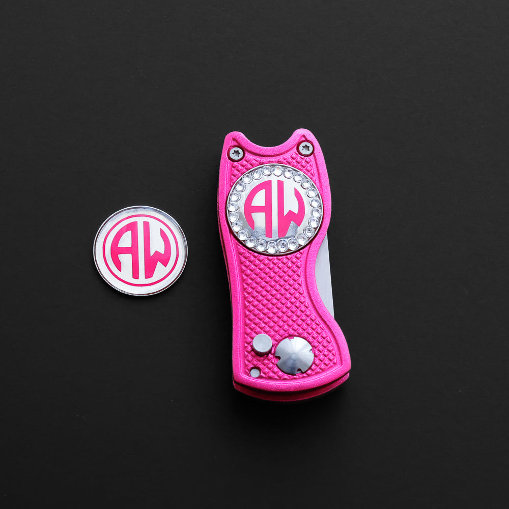 Personalised Golf Ball Marker Bling Divot Tool